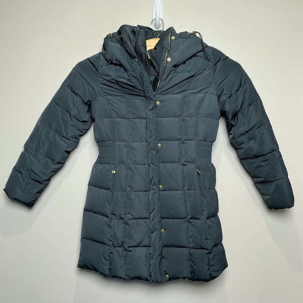 Cole Haan Signature Womens Down Puffer‎ Coat Hooded Parka Teal Grey Medium M